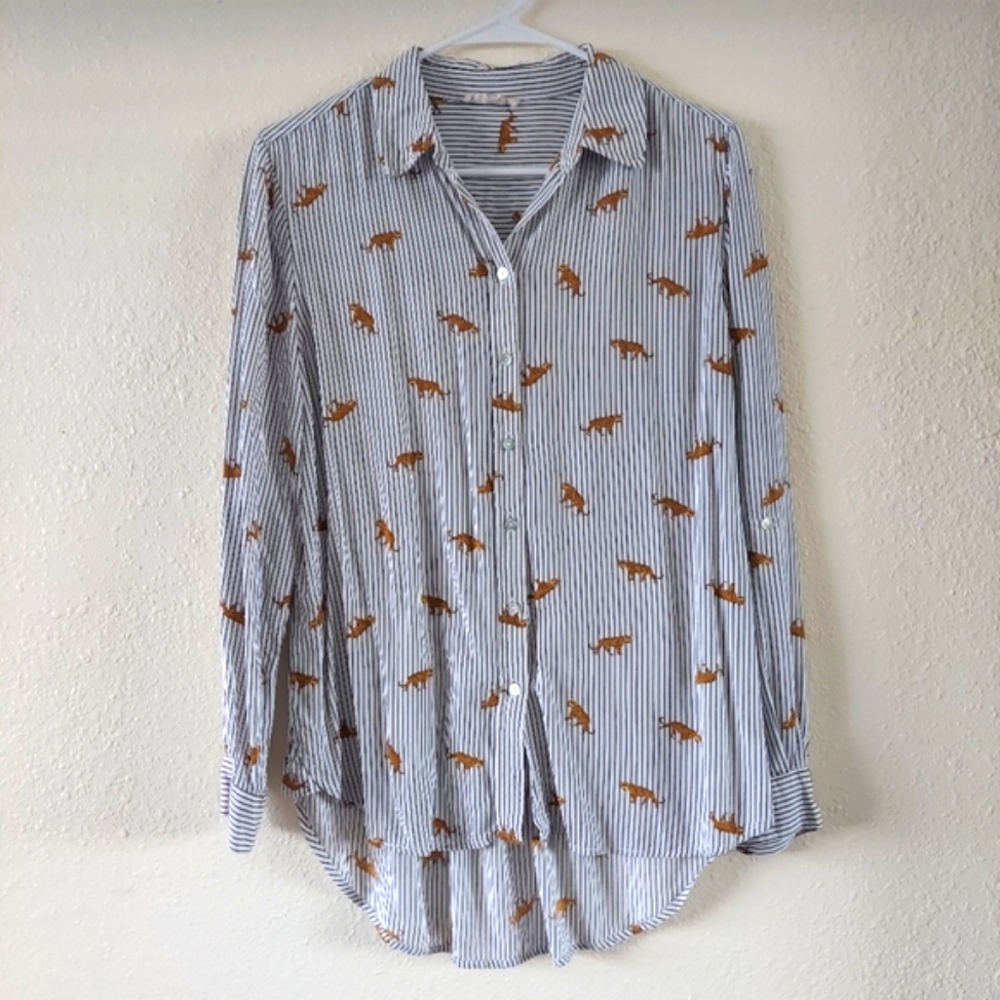 Striped leopard print button down shirt